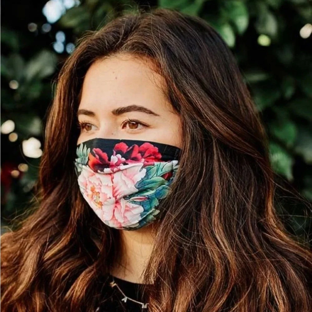 Johnny Was Navy Cotton Sateen Floral Face Mask Interior Pocket for Filter NIP
